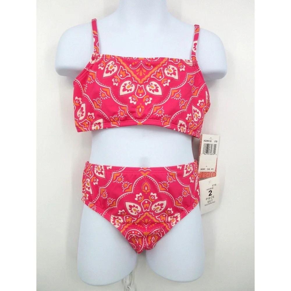 HOBIE GIRLS‎ BANDANA 2 PIECE BIKINI SWIMSUIT Girl's Size 10 PINK